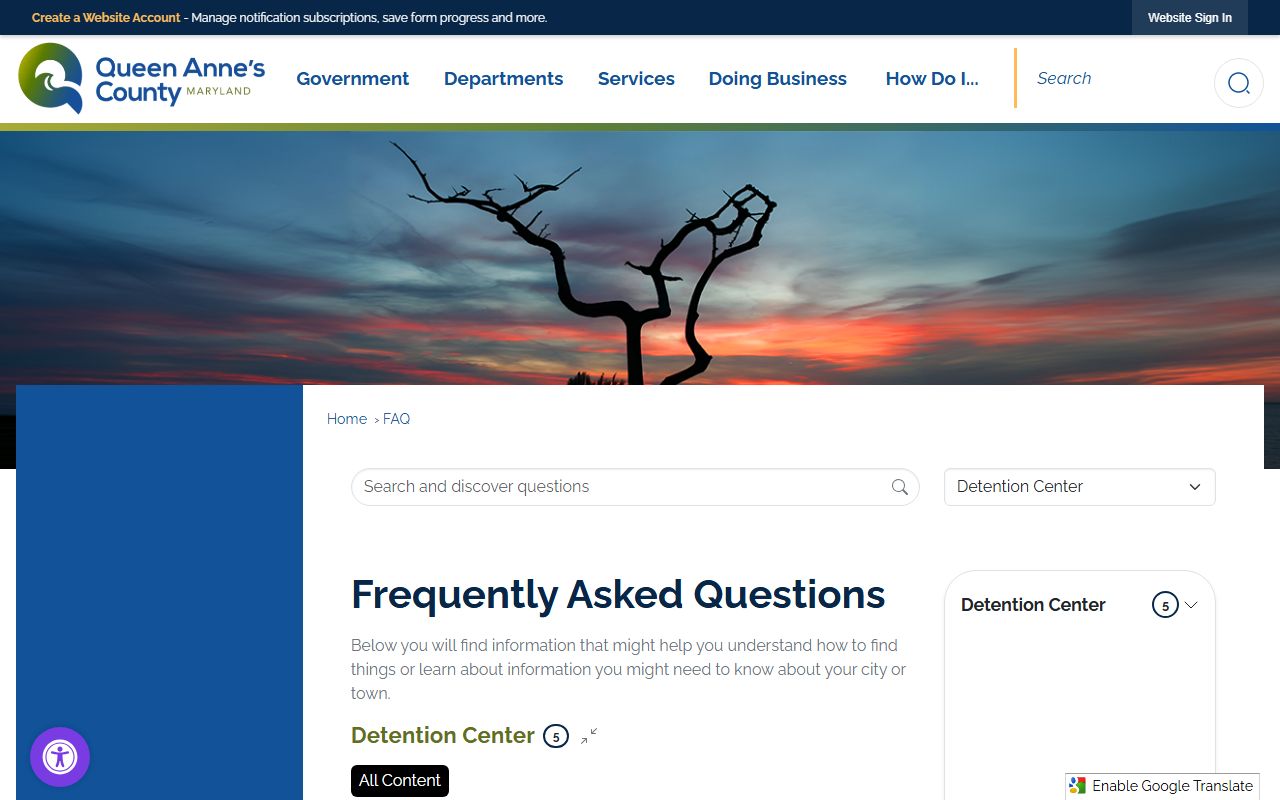 Queen Anne's County Detention Center FAQ for visitation mail phone and money